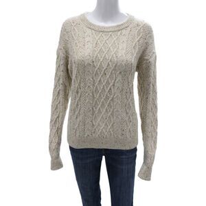 J Crew Womens Cotton Crew Neck Pullover Sweater Beige Long Sleeve Size M